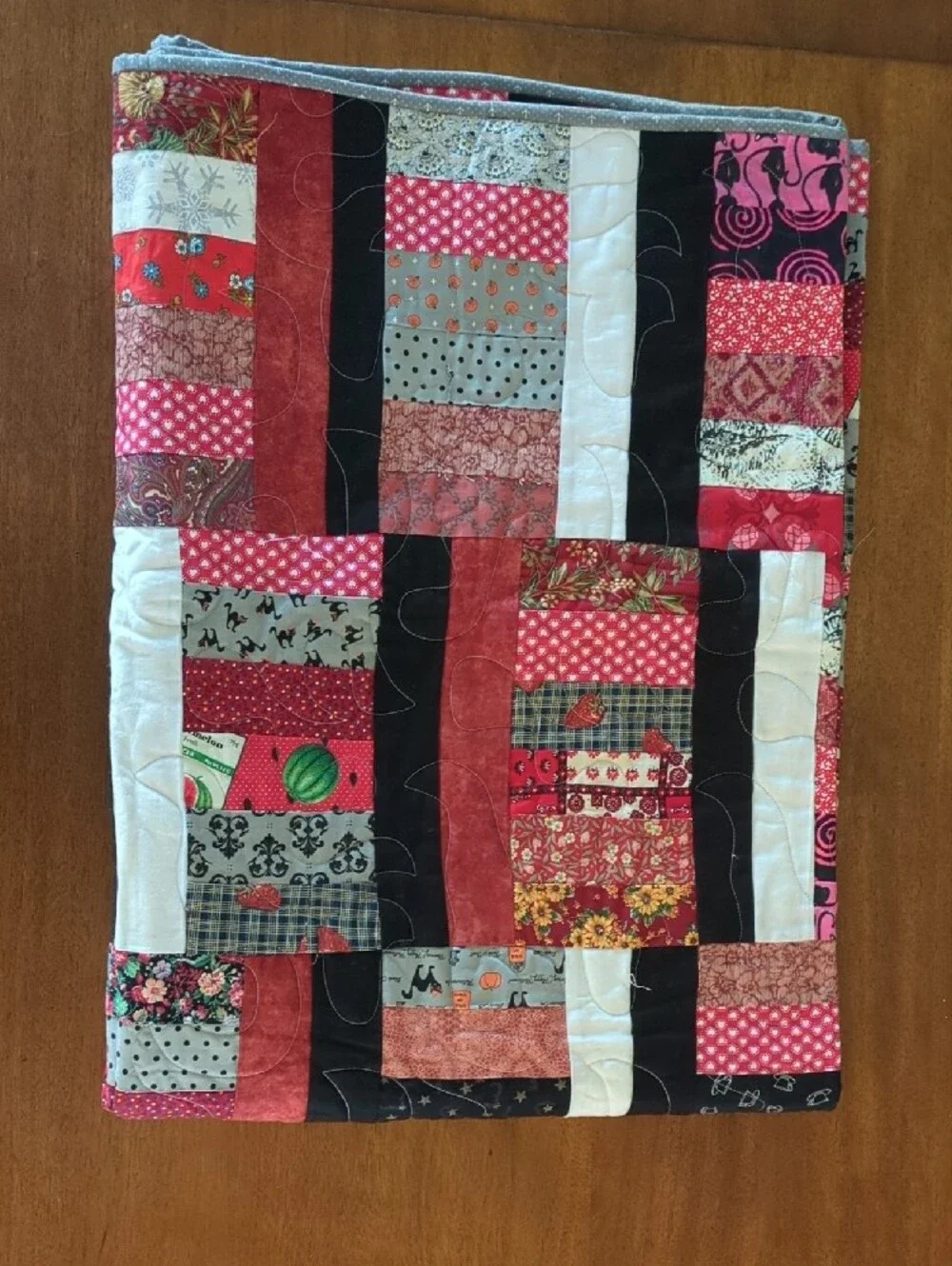 Handmade Halloween Patchwork Quilt Blanket in Red, Black, and White NEW